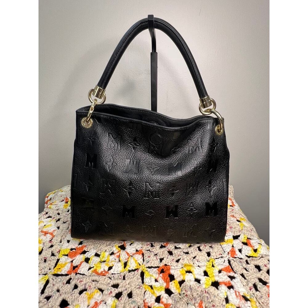 Metrocity Black Embossed Pebbled Leather Shoulder Bag Tassel Italy - Picture 3 of 13
